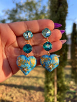 Azul/ Aretes de copal, Aretes Tradicionales Mexicanos, Aretes pintados a mano, Artesanía Mexicana