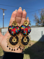 Aretes de corazon Bordados, aretes Tradicionales Mexicanos, Aretes bordados A mano, Artesanía Mexicana, Aretes San Antonino