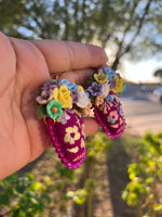 Lissa/ Aretes Bordados, aretes de calavera, Dia de muertos, aretes Tradicionales Mexicanos, Aretes bordados A mano, Artesanía Mexicana