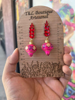 Rubí/ Aretes de copal, Aretes Tradicionales Mexicanos, Aretes pintados a mano, Artesanía Mexicana