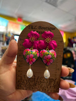 Aretes de copal, Aretes Tradicionales Mexicanos, Aretes pintados a mano, Artesanía Mexicana