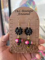 Orquidea/ Aretes de copal, Aretes Tradicionales Mexicanos, Aretes pintados a mano, Artesanía Mexicana