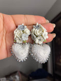 Aretes de corazon Bordados, aretes Tradicionales Mexicanos, Aretes bordados A mano, Artesanía Mexicana, Aretes San Antonino