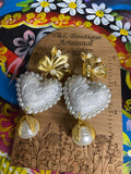 Aretes de corazon Bordados, aretes Tradicionales Mexicanos, Aretes bordados A mano, Artesanía Mexicana, Aretes San Antonino