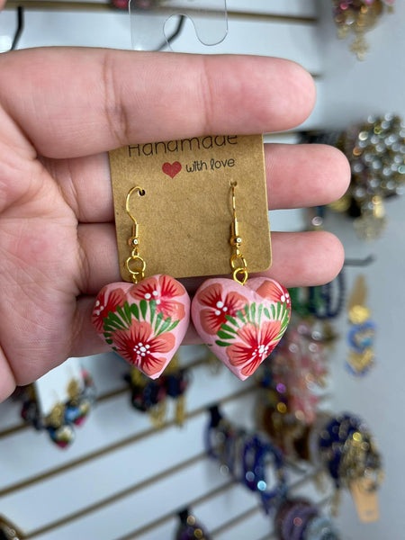 Fresa/ Aretes de copal, Aretes Tradicionales Mexicanos, Aretes pintados a mano, Artesanía Mexicana