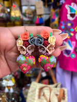 Gracia / Aretes de copal, Aretes Tradicionales Mexicanos, Aretes pintados a mano, Artesanía Mexicana