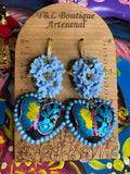 Aretes de corazon Bordados, aretes Tradicionales Mexicanos, Aretes bordados A mano, Artesanía Mexicana, Aretes San Antonino