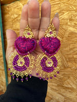 Aretes de corazon Bordados, aretes Tradicionales Mexicanos, Aretes bordados A mano, Artesanía Mexicana, Aretes San Antonino