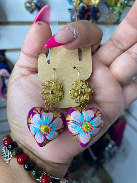 (Copal) Chic/ Aretes de copal, Aretes Tradicionales Mexicanos, Aretes pintados a mano, Artesanía Mexicana