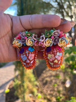 Amelia/Aretes Bordados, aretes de calavera, Dia de muertos, aretes Tradicionales Mexicanos, Aretes bordados A mano, Artesanía Mexicana