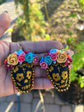 Athena/Aretes Bordados, aretes de calavera, Dia de muertos, aretes Tradicionales Mexicanos, Aretes bordados A mano, Artesanía Mexicana