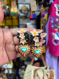 Mili/ Aretes de copal, Aretes Tradicionales Mexicanos, Aretes pintados a mano, Artesanía Mexicana