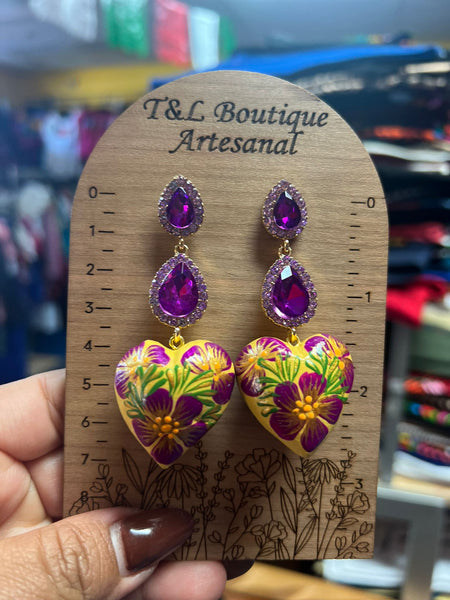 Aretes de copal, Aretes Tradicionales Mexicanos, Aretes pintados a mano, Artesanía Mexicana