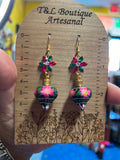 Aretes de copal, Aretes Tradicionales Mexicanos, Aretes pintados a mano, Artesanía Mexicana