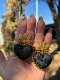 Aretes de corazon Bordados, aretes Tradicionales Mexicanos, Aretes bordados A mano, Artesanía Mexicana, Aretes San Antonino