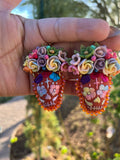 Amelia/Aretes Bordados, aretes de calavera, Dia de muertos, aretes Tradicionales Mexicanos, Aretes bordados A mano, Artesanía Mexicana