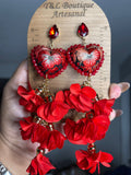 Aretes de corazon Bordados, aretes Tradicionales Mexicanos, Aretes bordados A mano, Artesanía Mexicana, Aretes San Antonino