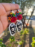 Karime/Aretes Bordados, aretes de calavera, Dia de muertos, aretes Tradicionales Mexicanos, Aretes bordados A mano, Artesanía Mexicana