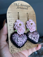 Aretes de corazon Bordados, aretes Tradicionales Mexicanos, Aretes bordados A mano, Artesanía Mexicana, Aretes San Antonino