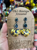 Aretes de copal, Aretes Tradicionales Mexicanos, Aretes pintados a mano, Artesanía Mexicana