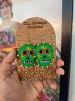 Beth/Aretes Bordados, aretes de calavera, Dia de muertos, aretes Tradicionales Mexicanos, Aretes bordados A mano, Artesanía Mexicana