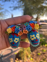 Katherine/ Aretes Bordados, aretes de calavera, Dia de muertos, aretes Tradicionales Mexicanos, Aretes bordados A mano, Artesanía Mexicana