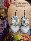 Aretes de corazon Bordados, aretes Tradicionales Mexicanos, Aretes bordados A mano, Artesanía Mexicana, Aretes San Antonino