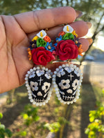 Karime/Aretes Bordados, aretes de calavera, Dia de muertos, aretes Tradicionales Mexicanos, Aretes bordados A mano, Artesanía Mexicana