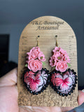 Aretes de corazon Bordados, aretes Tradicionales Mexicanos, Aretes bordados A mano, Artesanía Mexicana, Aretes San Antonino