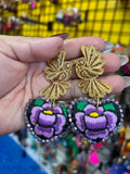 Aretes de corazon Bordados, aretes Tradicionales Mexicanos, Aretes bordados A mano, Artesanía Mexicana, Aretes San Antonino