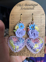 Aretes de corazon Bordados, aretes Tradicionales Mexicanos, Aretes bordados A mano, Artesanía Mexicana, Aretes San Antonino