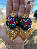 Aretes de corazon Bordados, aretes Tradicionales Mexicanos, Aretes bordados A mano, Artesanía Mexicana, Aretes San Antonino