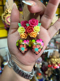 Summer/ Aretes de copal, Aretes Tradicionales Mexicanos, Aretes pintados a mano, Artesanía Mexicana