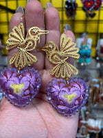 Aretes de corazon Bordados, aretes Tradicionales Mexicanos, Aretes bordados A mano, Artesanía Mexicana, Aretes San Antonino