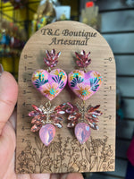 Aretes de copal, Aretes Tradicionales Mexicanos, Aretes pintados a mano, Artesanía Mexicana