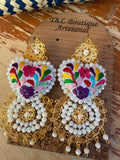 Aretes de corazon Bordados, aretes Tradicionales Mexicanos, Aretes bordados A mano, Artesanía Mexicana, Aretes San Antonino