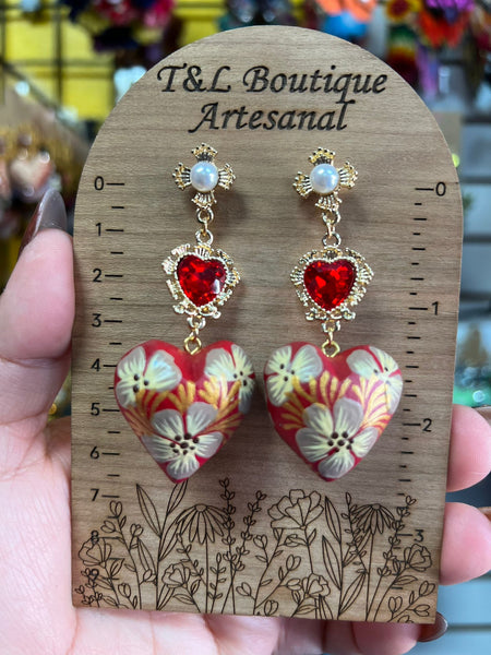 Aretes de copal, Aretes Tradicionales Mexicanos, Aretes pintados a mano, Artesanía Mexicana