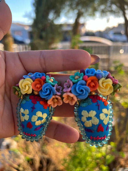 Katherine/ Aretes Bordados, aretes de calavera, Dia de muertos, aretes Tradicionales Mexicanos, Aretes bordados A mano, Artesanía Mexicana