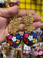 Aretes de corazon Bordados, aretes Tradicionales Mexicanos, Aretes bordados A mano, Artesanía Mexicana, Aretes San Antonino