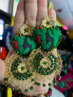 Aretes de corazon Bordados, aretes Tradicionales Mexicanos, Aretes bordados A mano, Artesanía Mexicana, Aretes San Antonino