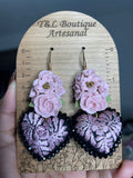 Aretes de corazon Bordados, aretes Tradicionales Mexicanos, Aretes bordados A mano, Artesanía Mexicana, Aretes San Antonino