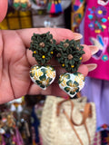 Destellos / Aretes de corazon Bordados, aretes Tradicionales Mexicanos, Aretes bordados A mano, Artesanía Mexicana