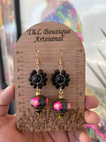 Orquidea/ Aretes de copal, Aretes Tradicionales Mexicanos, Aretes pintados a mano, Artesanía Mexicana