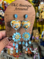 Aretes de copal, Aretes Tradicionales Mexicanos, Aretes pintados a mano, Artesanía Mexicana