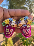 Lissa/ Aretes Bordados, aretes de calavera, Dia de muertos, aretes Tradicionales Mexicanos, Aretes bordados A mano, Artesanía Mexicana