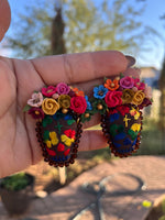 Clara/ Aretes Bordados, aretes de calavera, Dia de muertos, aretes Tradicionales Mexicanos, Aretes bordados A mano, Artesanía Mexicana