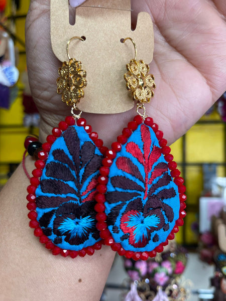 Aretes de gota Bordados, aretes Tradicionales Mexicanos, Aretes bordados A mano, Artesanía Mexicana, Aretes San Antonino