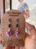 Lila (trompo)/ Aretes de copal, Aretes Tradicionales Mexicanos, Aretes pintados a mano, Artesanía Mexicana