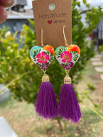 Fiesta multi/ Aretes de copal, Aretes Tradicionales Mexicanos, Aretes pintados a mano, Artesanía Mexicana