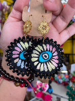 Aretes de circulos Bordados, aretes Tradicionales Mexicanos, Aretes bordados A mano, Artesanía Mexicana, Aretes San Antonino